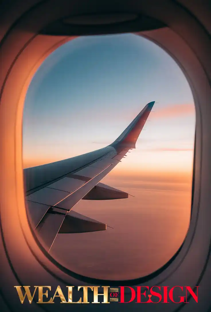 an image of a wing of an airplane during flight, an image for Travel vision board